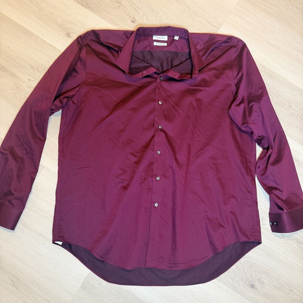Calvin Klein Dress Shirt Infinite Non-Iron Mens Size 18.5 Purple Long Sleeve Y2K